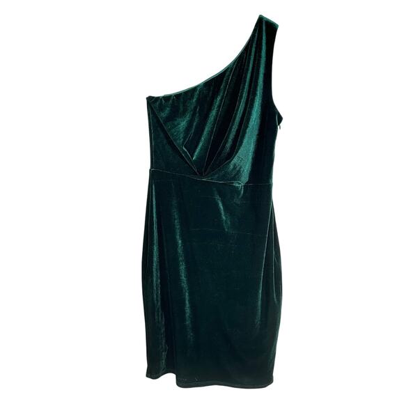 LULUS Candlelit Date Forest Green Velvet One-Shoulder Bodycon Dress Womens S NWT - Picture 2 of 12